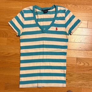 Ralph Lauren Sport Blue and White Striped Tee